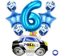 Kawailay Globos para 6 años, decoración de cumpleaños de policía, 6º cumpleaños de policía, globos de policía, globos azules, número 6, globos para niños y fiestas de cumpleaños