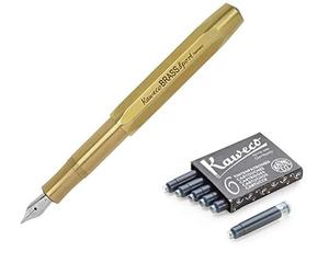 Kaweco AL Sport Pen Pluma estilográfica (plumilla mediana) Juego de regalo Cartuchos de tinta negra (Latón)