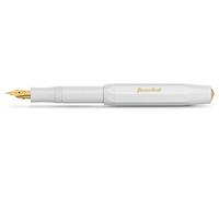 Kaweco Classic Sport Pluma estilogr?fica con plum?n de acero chapado en oro de 23 quilates y punta de iridio para cartuchos de tinta I Sport estilogr?fica de 13,5 cm (fino, blanco)