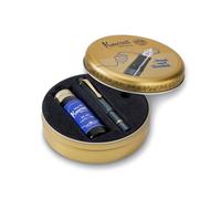 Kaweco PISTON SPORT AL - Juego de iniciación clásico de aluminio de 13 cm con punta de acero en caja nostálgica, incluye botella de tinta de 32 ml en azul rey I, plumín: EF (extrafino)