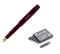 Kaweco Pluma estilográfica de plumín mediano Classic Sport + paquete de 6 cartuchos de tinta negra (Borgoña)