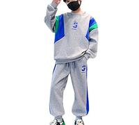 kawehiop Conjunto de ropa de otoño para niños Carta para niños 2 piezas Niños Deporte Empalme Sudadera con capucha suelta Parte inferior Estilo informal Chándal, Gris, ciento cincuenta