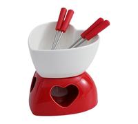 Kaxenig Taza De Fondue,Cerámica con Tenedores y Vela | Taza Fundidora de Chocolate Mini Fondue Set | para Queso Postre Dulce Fiesta Vacaciones Familia Viaje Acampada Cumpleaños