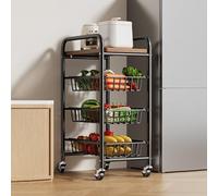 KAXLDHH Carrito Auxiliar con Ruedas Estrecho Carro de Almacenaje Cocina con Tapa de Madera Extraíble de Acero al Carbono para Baño Lavandería Lugares Estrechos(Nero,35x45x96cm)