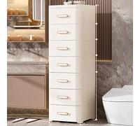 KAXLDHH Carrito de Almacenamiento Estrecho con Mango y Ruedas Invisibles, Mueble Auxiliar de Cocina para Baño y Lavandería, Carro Deslizante Blanco para Espacios Pequeños(Beige,81x25x37cm)