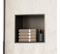 KAXLDHH Hornacina de Ducha Horizontal en Acero Inoxidable - Estante Empotrable para Baño - Hornacina de Pared con Moldeado Integrado y Soldadura sin Costuras(Black with Light,320x320x125mm)