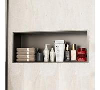 KAXLDHH Hornacina de Ducha Horizontal en Acero Inoxidable - Estante Empotrable para Baño - Hornacina de Pared con Moldeado Integrado y Soldadura sin Costuras(Black with Light,1200x280x125mm)