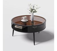 KAXLDHH Mesa Auxiliar Redonda De Acero, Mesita De Noche De Vidrio Templado, Mesa Centro Pequeña para Sofá con Soporte Resistente para Interior Y Exterior con Cajón(Dark Gray,80x45cm)