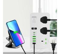 Kayannuo Regleta de enchufes con protector contra sobretensiones de 3000 W, 6 puertos USB y cable de 200 cm, botón de encendido/apagado, compatible