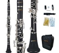 KAYATA B - Clarinete plano con cuerpo de baquelita negra, llaves chapadas en níquel, soporte ajustable para el pulgar con anillo fino único. Funda de lona de lujo con correa para el hombro.