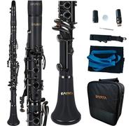 KAYATA Clarinete plano B con cuerpo de ebonita negra, llaves chapadas en níquel negro, reposamuñecas ajustables con anillos negros más delgados únicos. Estuche de lona para clarinete de lujo