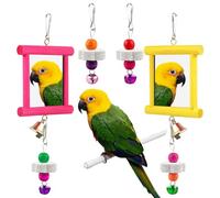 KAYEF 2 juguetes pajaros masticar, juguete periquito colgante columpio espejo juguete con campana madera pecker juguete y 4 pico afilar piedras de dentición para aves loros