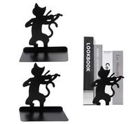 KAYEF 2 Piezas Sujetalibros de Sobremesa Negros, Soportes para Estanterías Decorativos para Colegios y Oficinas (Gato)