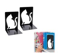 KAYEF 2 piezas sujetalibros, sujetalibros de sobremesa, soportes de estanteria, sujetalibros negros, sujetalibros decorativos, sujetalibros para colegio, oficina (gato rectangular)