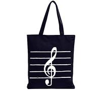 KAYEF Bolsa de Comestibles Reutilizable con Diseño de Música, Notas Musicales en Lona Negra, Bandolera para Uso Diario