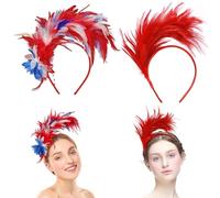 KAYEF diadema plumas, 2 piezas 1920s tocados glamour de las mujeres, diadema de plumas rojas, 1920s diadema de flores de imitación para el carnaval cóctel fiesta de té de la boda