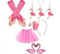 KAYEF Disfraz de Flamenco Rosa 6 Piezas - Diadema, Gafas, Guantes, Collar, Pendientes - para Fiesta Carnaval