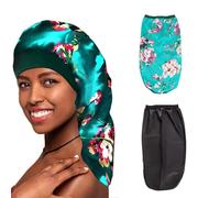 KAYEF Gorro de Satén Grande para Dormir - Protector de Pelo y Rizo - Apto para Maquillaje (Verde)