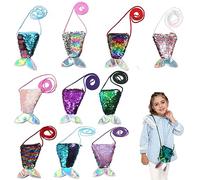 KAYEFBolsa de sirena de 10 piezas Bolso de lentejuelas para niños Bolsa de lentejuelas para niños Cola de sirena Mini bolsa Crossbody regalo de cumpleaños para niños