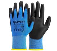 KAYGO 12 pares de guantes de trabajo para hombres y mujeres, guantes de protección recubiertos de PU, agarre antideslizante en palmas y dedos, adecuados para trabajos generales (Azul, talla 9)
