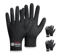 KAYGO 3 pares guantes de trabajo recubiertos de nitrilo, revestimiento térmico de invierno, agarre y flexibilidad, ideal para coches almacén congelación en clima frío, KG12W (Negro, XL, Talla 10)