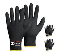 KAYGO 3 pares guantes de trabajo recubiertos de nitrilo, revestimiento térmico de invierno, agarre y flexibilidad, ideal para coches almacén congelación en clima frío, KG12W (Negro, L, Talla 9)
