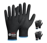 KAYGO 3 pares guantes de trabajo recubiertos de nitrilo, revestimiento térmico de invierno, agarre y flexibilidad, ideal para coches almacén congelación en clima frío, KG12W (Negro, M, Talla 8)