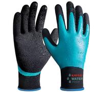 KAYGO guantes de trabajo impermeables para hombres y mujeres, recubrimiento de látex doble, súper agarre antideslizante, para jardinería, lavado de coches, pesca (Azul, M, talla 8, 1 par)
