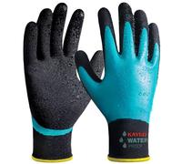 KAYGO guantes de trabajo impermeables para hombres y mujeres, recubrimiento de látex doble, súper agarre antideslizante, para jardinería, lavado de coches, pesca (Azul, L, talla 9, 1 par)