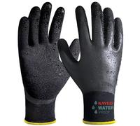 KAYGO guantes de trabajo impermeables para hombres y mujeres, recubrimiento de látex doble, súper agarre antideslizante, para jardinería, lavado de coches, pesca (Negro, L, talla 9, 1 par)