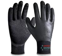 KAYGO guantes de trabajo impermeables para hombres y mujeres, recubrimiento de látex doble, súper agarre antideslizante, para jardinería, lavado de coches, pesca (Negro, XL, talla 10, 1 par)