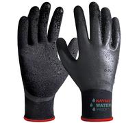 KAYGO guantes de trabajo impermeables para hombres y mujeres, recubrimiento de látex doble, súper agarre antideslizante, para jardinería, lavado de coches, pesca (Negro, S, talla 7, 1 par)