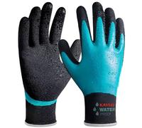 KAYGO guantes de trabajo impermeables para hombres y mujeres, recubrimiento de látex doble, súper agarre antideslizante, para jardinería, lavado de coches, pesca (Azul, XL, talla 10, 1 par)