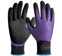 KAYGO guantes de trabajo impermeables para hombres y mujeres, recubrimiento de látex doble, súper agarre antideslizante, para jardinería, lavado de coches, pesca (Morado, M, talla 8, 1 par)