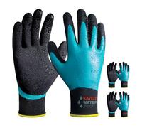 KAYGO guantes de trabajo impermeables paresa hombres y mujeres, recubrimiento de látex doble, súper agarre antideslizante, paresa jardinería, lavado de coches, pesca (Azul, L, talla 9, 3 pares)