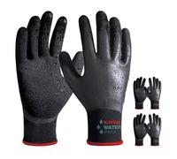 KAYGO guantes de trabajo impermeables paresa hombres y mujeres, recubrimiento de látex doble, súper agarre antideslizante, paresa jardinería, lavado de coches, pesca (Negro, S, talla 7, 3 pares)