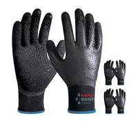 KAYGO guantes de trabajo impermeables paresa hombres y mujeres, recubrimiento de látex doble, súper agarre antideslizante, paresa jardinería, lavado de coches, pesca (Negro, M, talla 8, 3 pares)