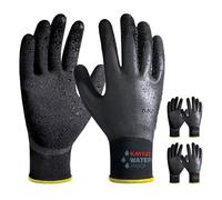 KAYGO guantes de trabajo impermeables paresa hombres y mujeres, recubrimiento de látex doble, súper agarre antideslizante, paresa jardinería, lavado de coches, pesca (Negro, L, talla 9, 3 pares)