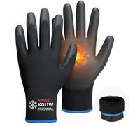 KAYGO Guantes de trabajo Pu recubiertos-12 pares, revestimiento térmico en invierno, buena agarre, KG11W, para el almacenamiento de congeladores de trabajo de clima frío universal (Negro, talla 8)