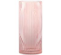 KAYLETIN Jarrón de cristal rosa para flores, jarrones de vidrio acanalado, jarrón de flores rosa, jarrones cilíndricos altos para sala de estar, mesa de comedor, boda, estantería, oficina, 25 cm