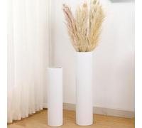 KAYLETIN Jarrones de Suelo Grandes, Set de 2, florero Grande, jarrón de Metal Blanco para salón, Pasillo, Estudio, Comedor, Dormitorio, Chimenea, rincón de casa