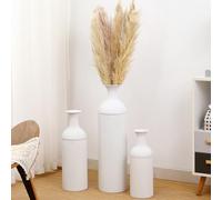 KAYLETIN Jarrones de Suelo Grandes, Set de 3, florero Grande, jarrón de Metal Blanco para salón, Pasillo, Estudio, Comedor, Dormitorio, Chimenea, rincón de casa