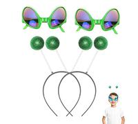 KAYLRE 4 PCS Gafas AlieníGenas De Moda, Antena Diadema Set De Y PelíCula De Color De Marco Verde, De Diadema AlieníGena