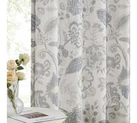 Kayne Studio Cortinas semitraslúcidas Florales jacobeas con pestaña Trasera, Estampado de Hojas botánicas, Vintage, Granja, Azul y Gris, con Filtro de luz, para Sala de Estar, Dormitorio, 52 x 84