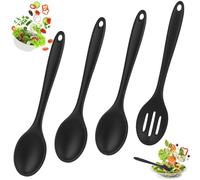 Kayqbonke 4 Piezas Cuchara Silicona Cocina, 20cm Cuchara de Silicona, Negro Cucharones de Cocina Silicona, Cucharón de Cocina de Silicona para Cocinar, Hornear, Remover