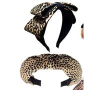 KaySJbay Diademas con estampado de leopardo, diademas anchas anudadas con lazo, bandas para el pelo con nudos de leopardo, 2 unidades