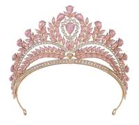 KAYTMSDI Corona de reina para mujer, corona grande para novia, boda, fiesta, corona, vestido de pelo, accesorios de joyería, oro EN8