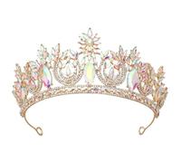 KAYTMSDI Tiaras y coronas de cristal de reina para mujeres y niñas, para fiestas, cumpleaños, boda, vestido, corona, accesorio de joyería para el cabello, oro EN8