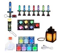 Kayuneed 4 piezas antorcha lámpara llavero artesanal espada de diamante luz llavero linterna luz luz luz colgante pequeño poción mágica botella mini lámpara recargable USB para regalos