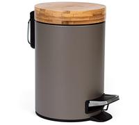 Kazai.® 3 Litros Cubo de Basura para el Baño de Diseñador - Bambú Superior | Cierre Suave | Anti-Huellas | Taupe (Oscuro)